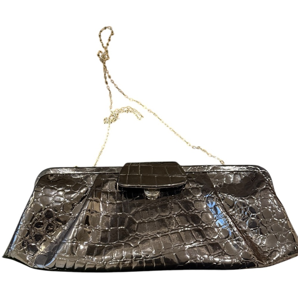 Big Buddha Black Patent Faux Croc Clutch w/ Chain Shoulder Strap bag host pick